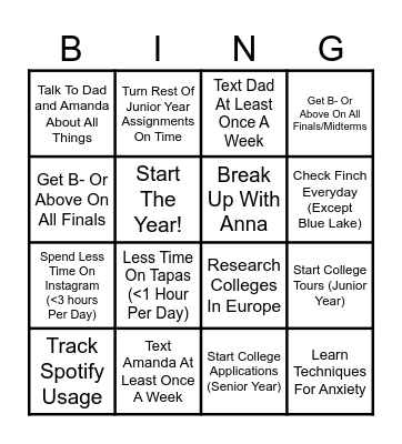 New Years Things Bingo Card