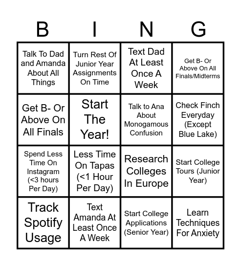 New Years Things Bingo Card