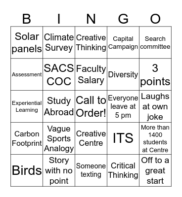 Faculty Meeting Bingo Card