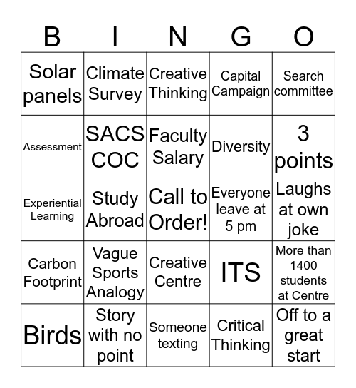 Faculty Meeting Bingo Card