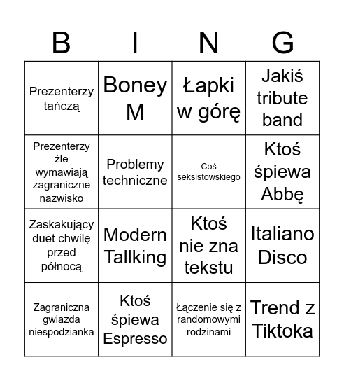 Sylwester 2025 Bingo Card