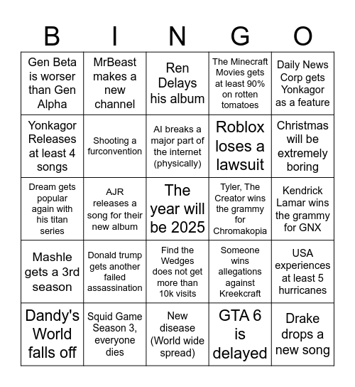 2025 Bingo Card