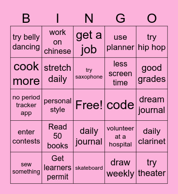 2025 resolutions Bingo Card