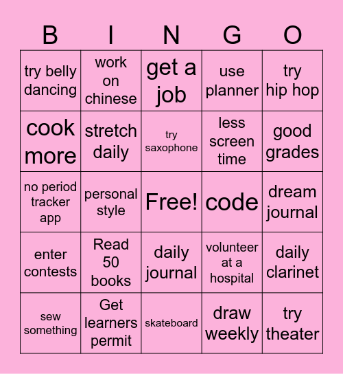 2025 resolutions Bingo Card