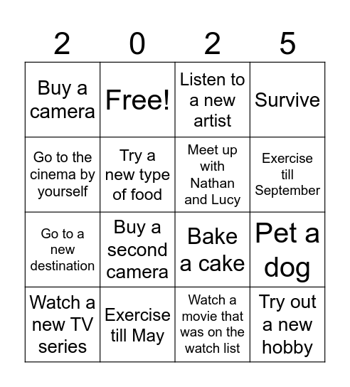 2025 Bingo Card Bingo Card