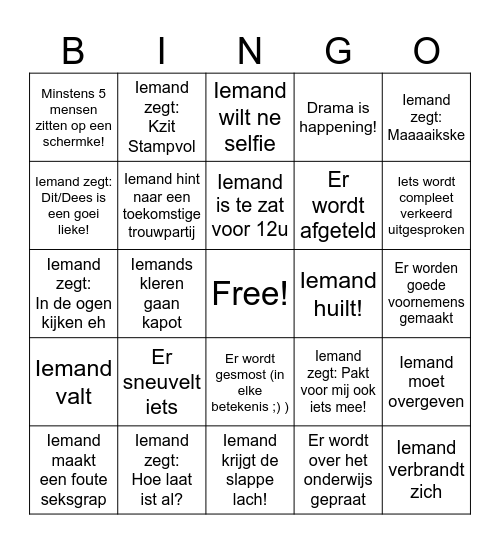 New year's eve Bingo Card