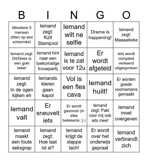 New year's eve Bingo Card