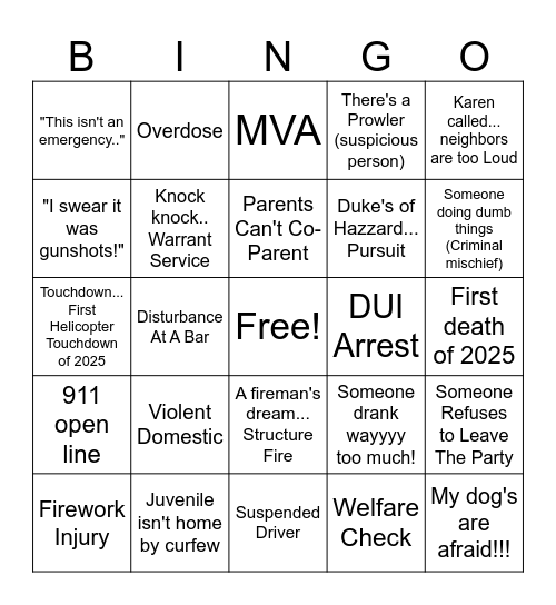 Here's to 2025...the dispatch version Bingo Card