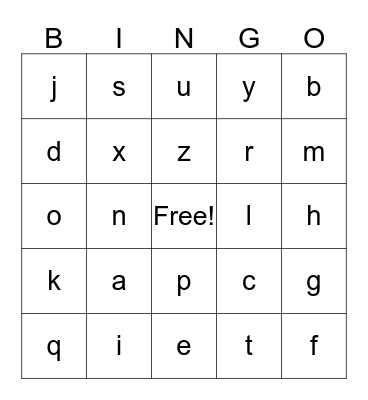 Alphabet Bingo Card