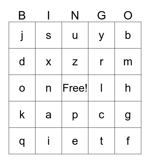 Alphabet Bingo Card