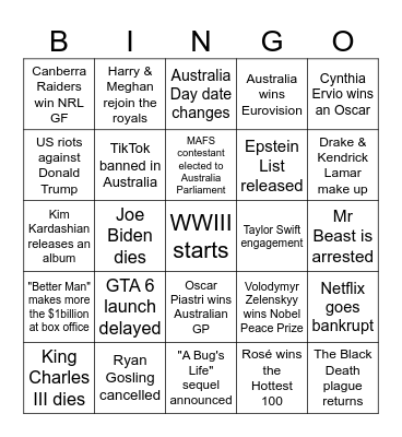 2025 Bingo Card