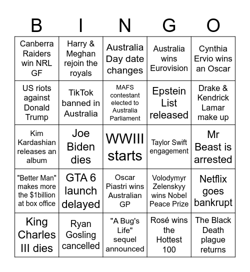 2025 Bingo Card