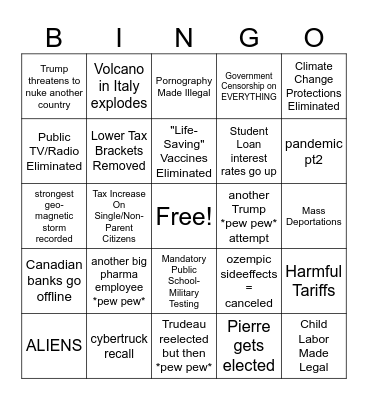 Project 2025 Bingo Card