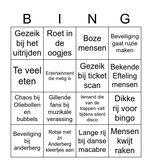 Oud en nieuw Efteling Bingo Card