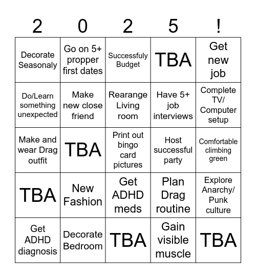 New Year's Bingo Card