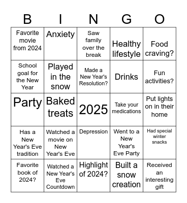 New Year's Bingo Card