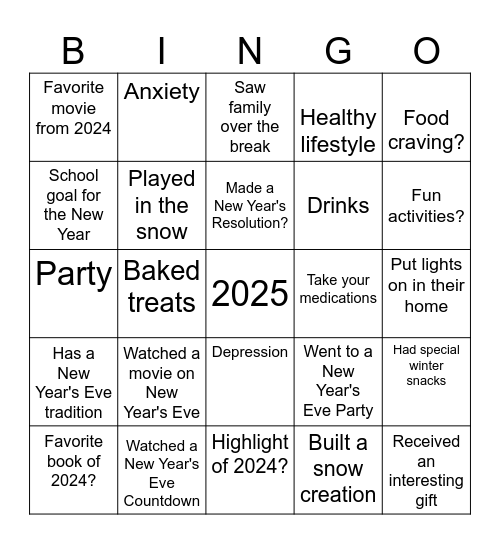 New Year's Bingo Card