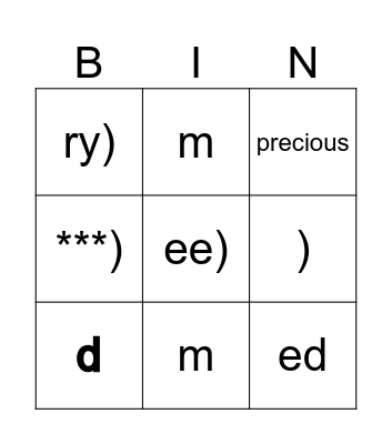 New Years Bingo Card