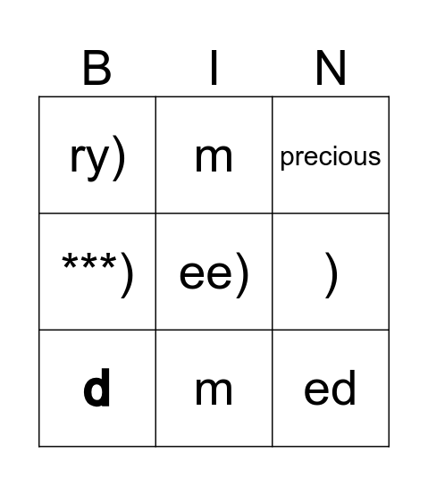 New Years Bingo Card