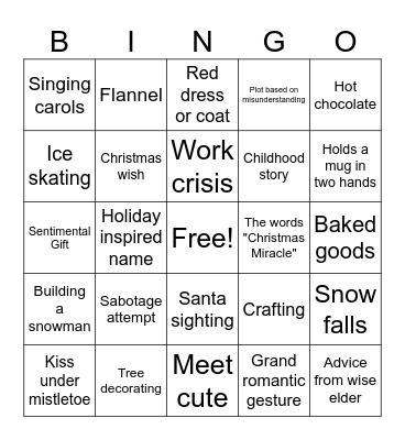 Hallmark Christmas Movie Bingo Card