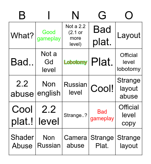 Gd recent tab Bingo Card