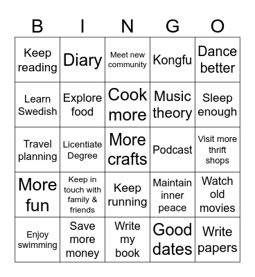 2025's Resolution Bingo Card