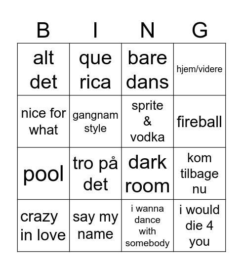 nytårs bingo Card