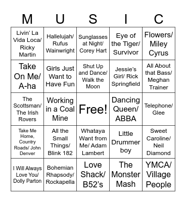 Music Bingo Card