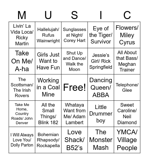 Music Bingo Card