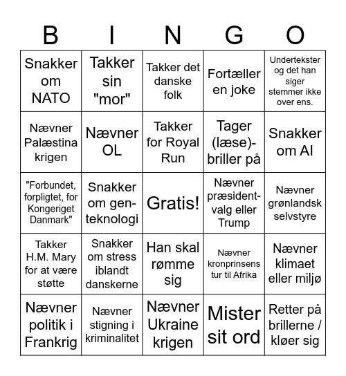 Kongebingo Card
