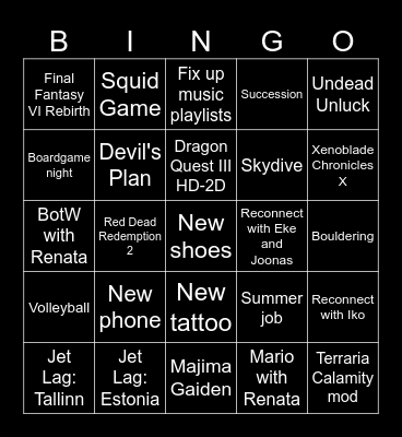 New Year's Bingo Card