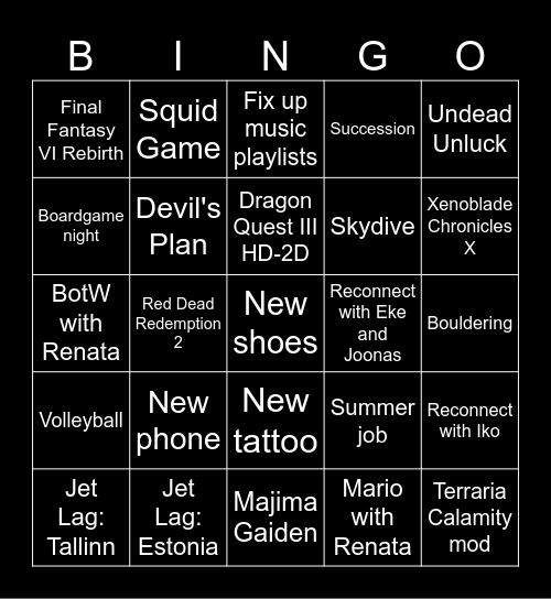 New Year's Bingo Card