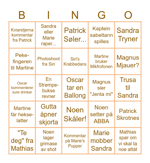 Nyttår Bingo Card