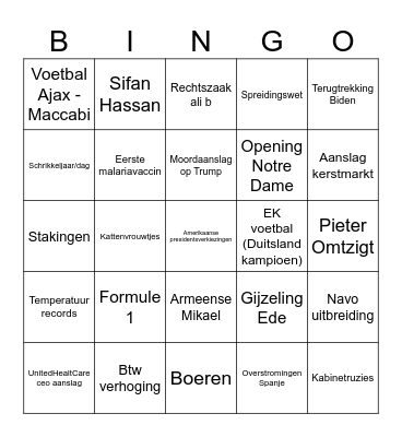 Oudjaar Bingo 2024 Bingo Card