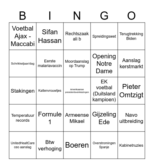 Oudjaar Bingo 2024 Bingo Card