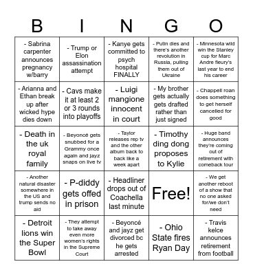 2025 Bingo Card Bingo Card