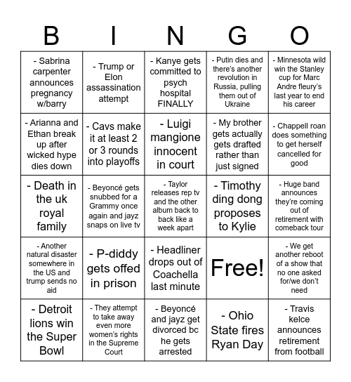 2025 Bingo Card Bingo Card