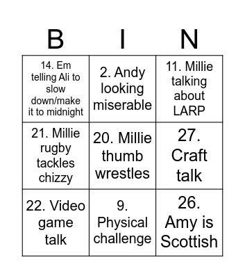 NYE 2024 - Millie Bingo Card