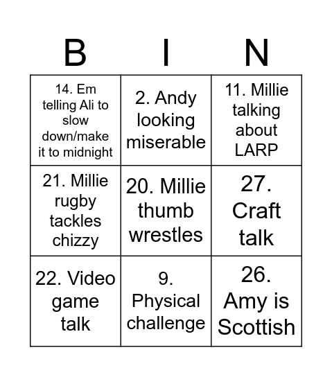 NYE 2024 - Millie Bingo Card