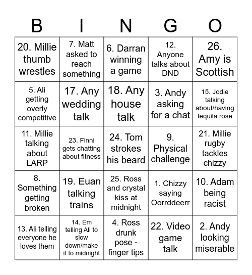 NYE 2024 - Millie Bingo Card