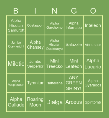 Simon's Shiny Pokemon Bingo! Bingo Card