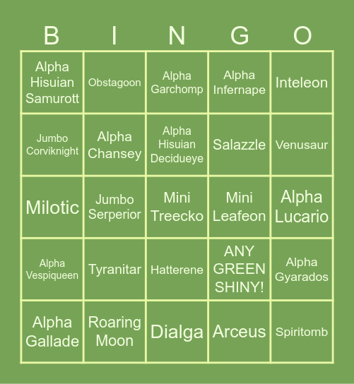 Simon's Shiny Pokemon Bingo! Bingo Card