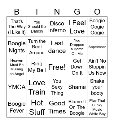 Disco Fever Bingo Card