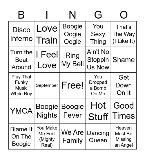 Disco Fever Bingo Card