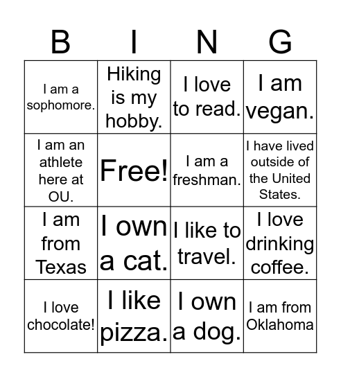 Human Bingo Card