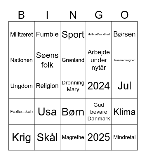 Nytårs Bingo Card