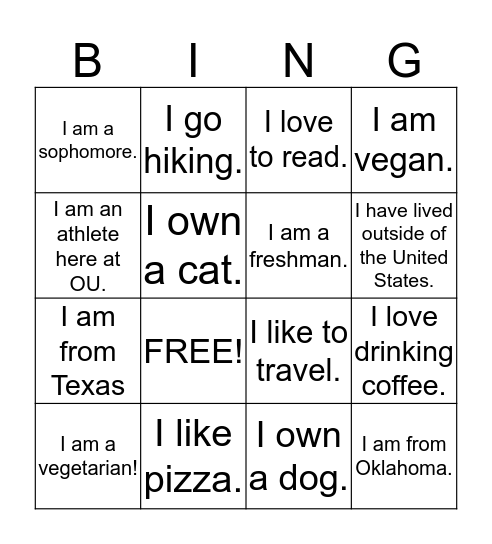 Human Bingo Card