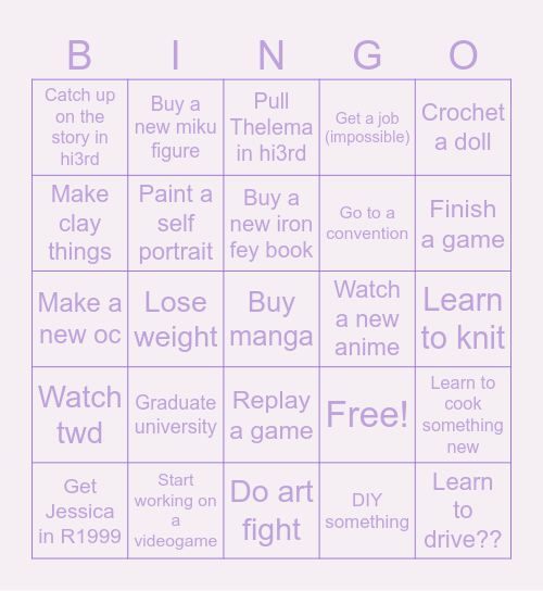 2025 goalssss Bingo Card