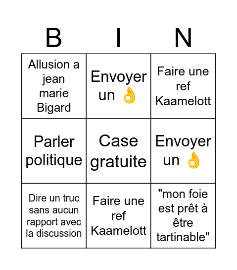 Bingo discussion sans queue ni tête Bingo Card