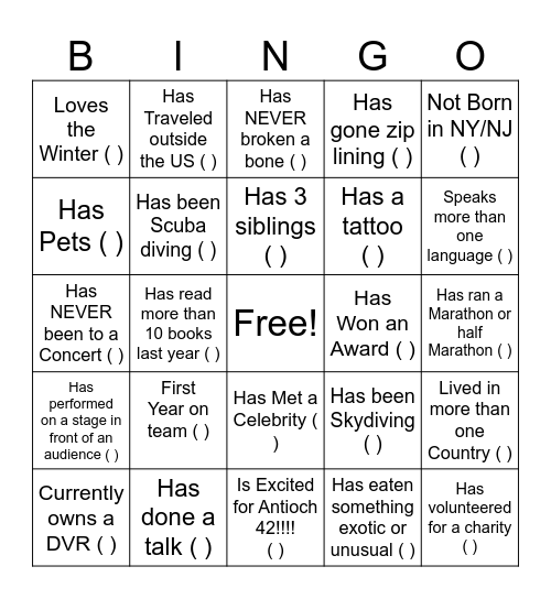 Antioch 42 BINGO!!! Bingo Card